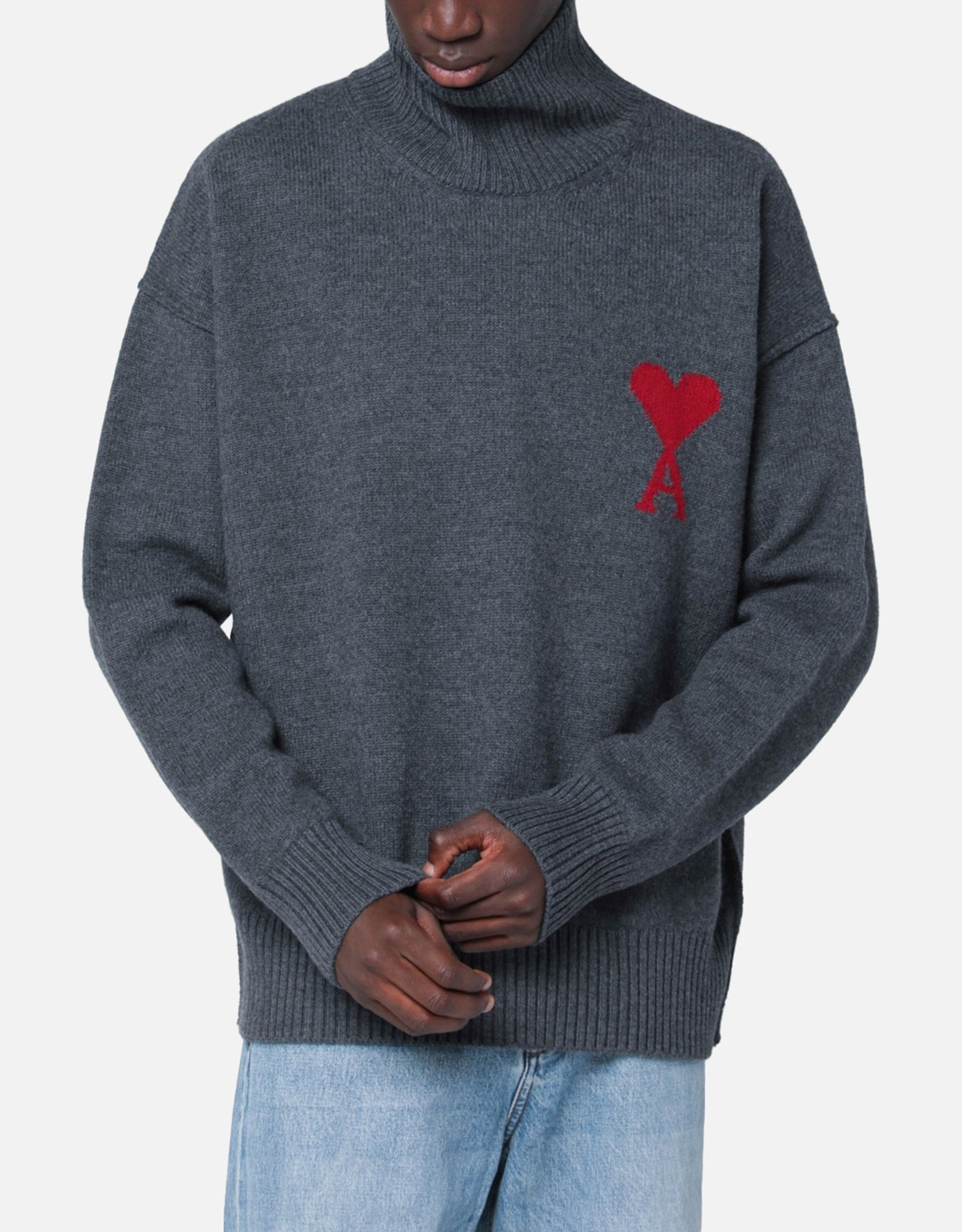 AMI Paris Grey turtleneck sweater Ami De Coeur AMI Paris Grey turtleneck sweater Ami De Coeur