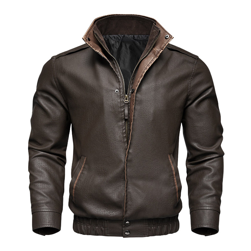 Men’s Vintage Double Collar Leather Long Sleeve Zip Fly Bomber Jacket M Men’s Vintage Double Collar Leather Long Sleeve Zip Fly Bomber Jacket M