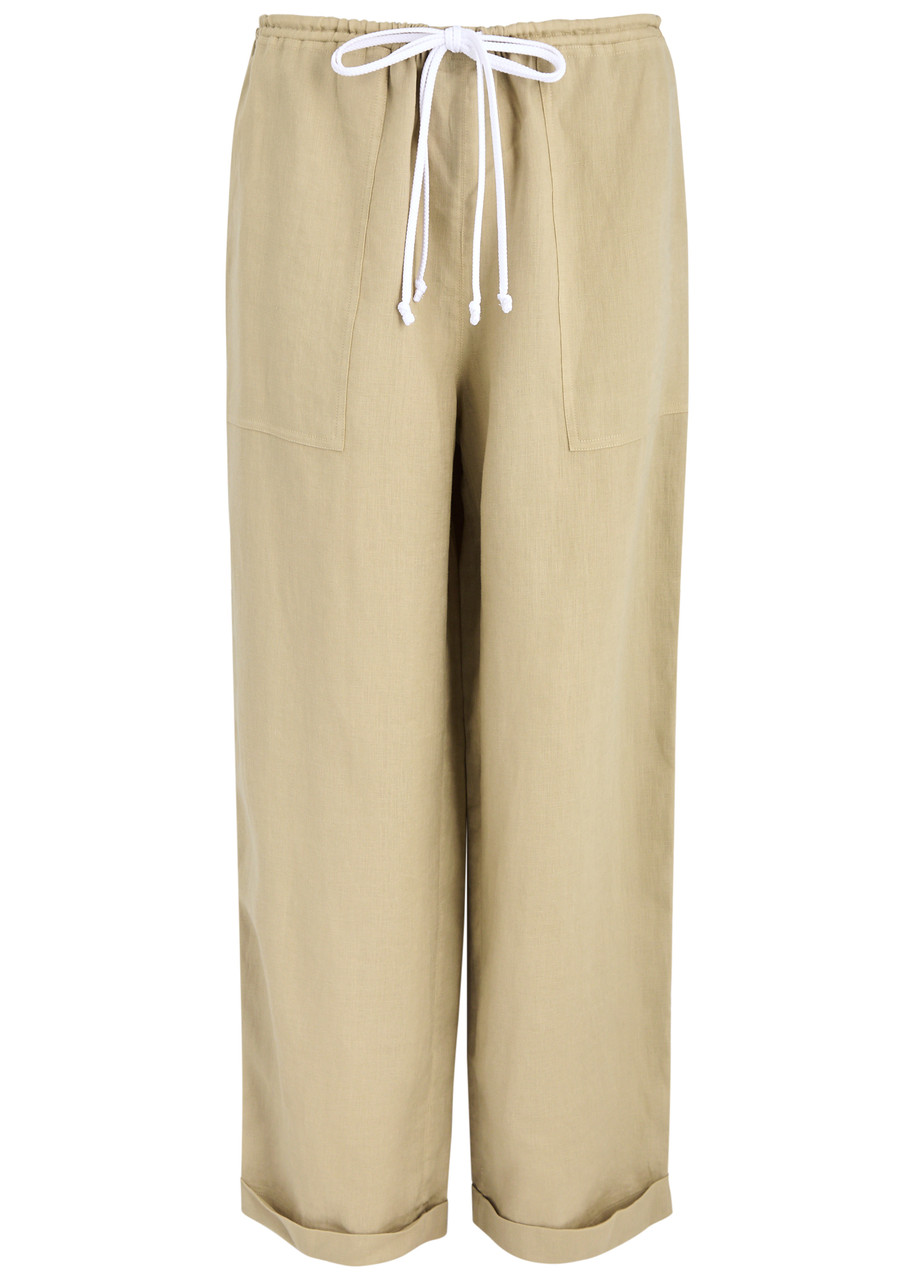 Tory Burch Straight-leg Linen Trousers – Sand – S – S Tory Burch Straight-leg Linen Trousers – Sand – S – S