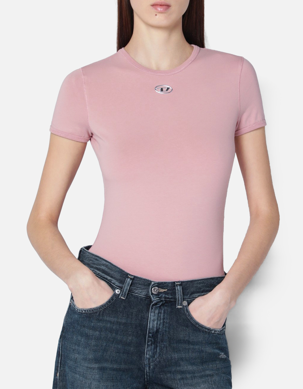 Diesel Slim-fit pink shirt with Oval D logo Diesel Slim-fit pink shirt with Oval D logo