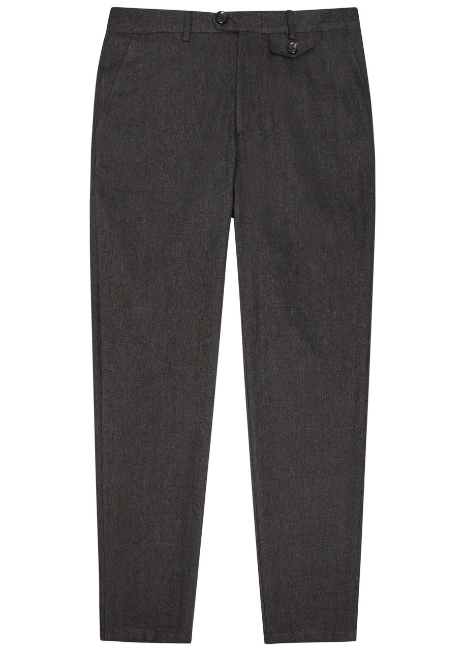 Oliver Spencer Fishtale Herringbone Cotton-blend Trousers – Grey – W M Oliver Spencer Fishtale Herringbone Cotton-blend Trousers – Grey – W M