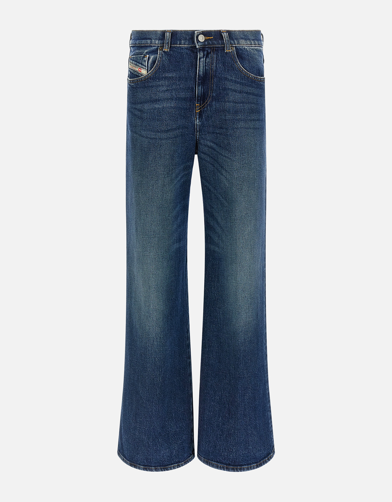 Diesel D-Akemi Stonewashed Cotton Mid Waist Wide Flared Jeans