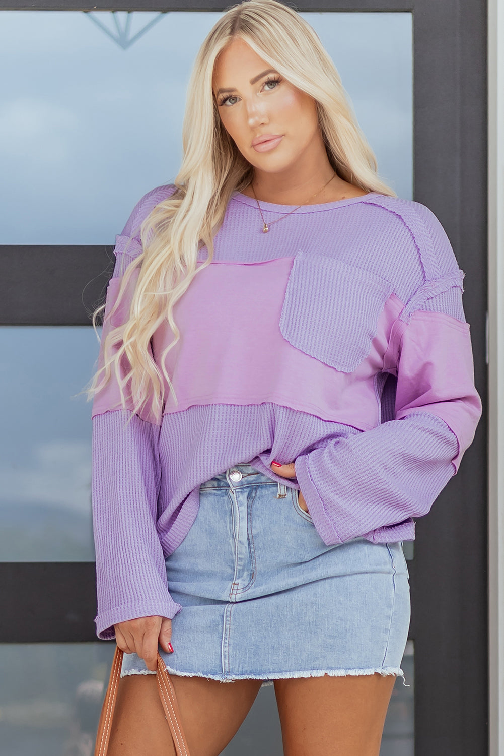 Sawyer Contrast Textured Patchwork Long Sleeve Top Sawyer Contrast Textured Patchwork Long Sleeve Top