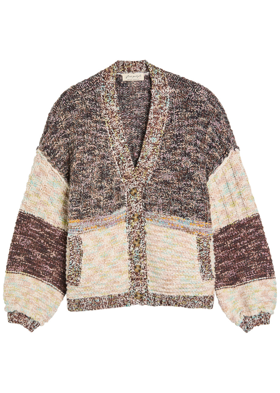 Free People Isabella Colourblock Knitted Cardigan – Brown – L – L Free People Isabella Colourblock Knitted Cardigan – Brown – L – L