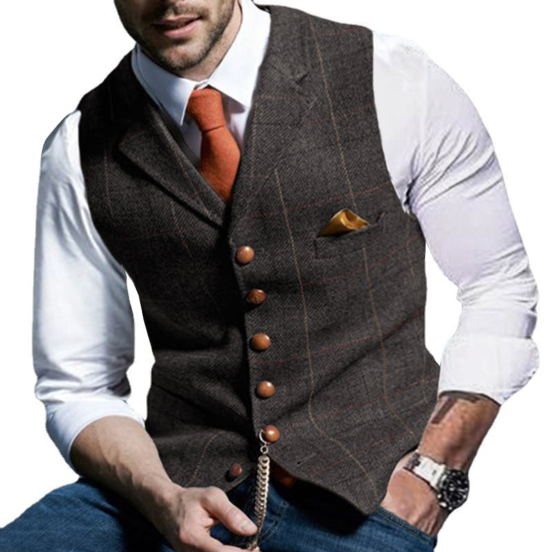 Men’s Vintage Check Lapel Groomsmen Suit Vest M Men’s Vintage Check Lapel Groomsmen Suit Vest M