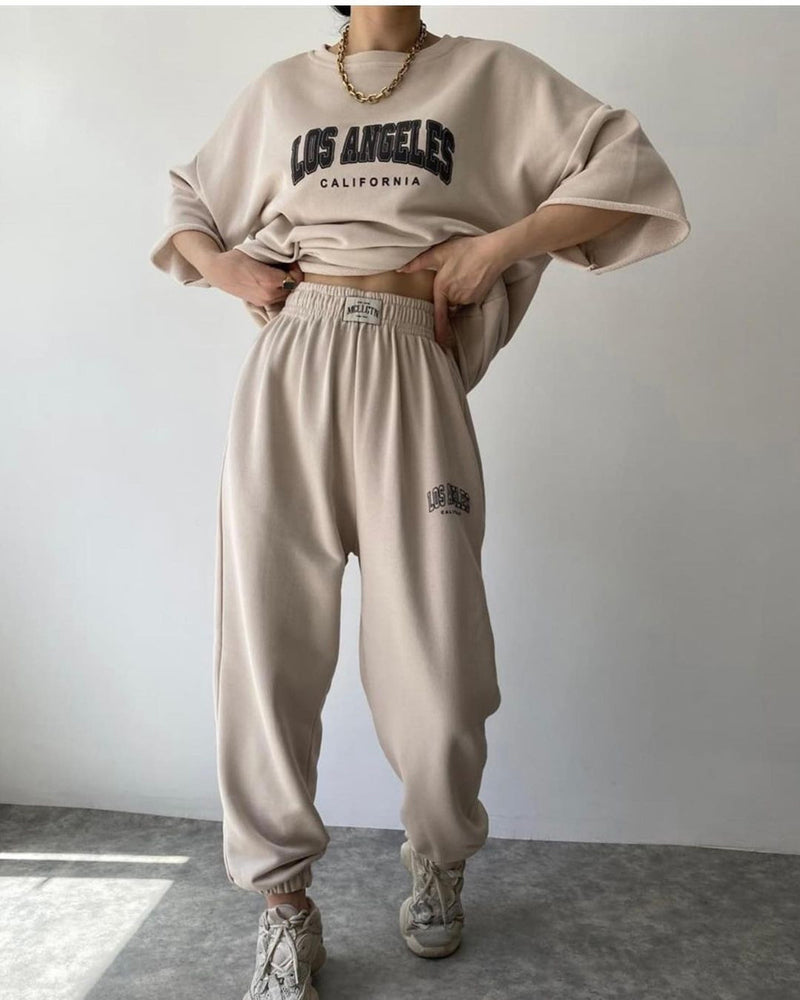 Two Piece Outfits Casual Lounge Sets Round Neck shirt Pullover with Pocket Joggers – Apricot S Two Piece Outfits Casual Lounge Sets Round Neck shirt Pullover with Pocket Joggers – Apricot S