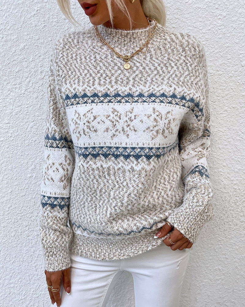 Half Turtleneck Christmas Sweater – Beige S Half Turtleneck Christmas Sweater – Beige S