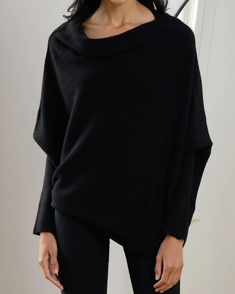 Zeagoo Asymmetric Draped Jumper Long Batwing Sleeve Off The Shoulder Sweater – Black S Zeagoo Asymmetric Draped Jumper Long Batwing Sleeve Off The Shoulder Sweater – Black S