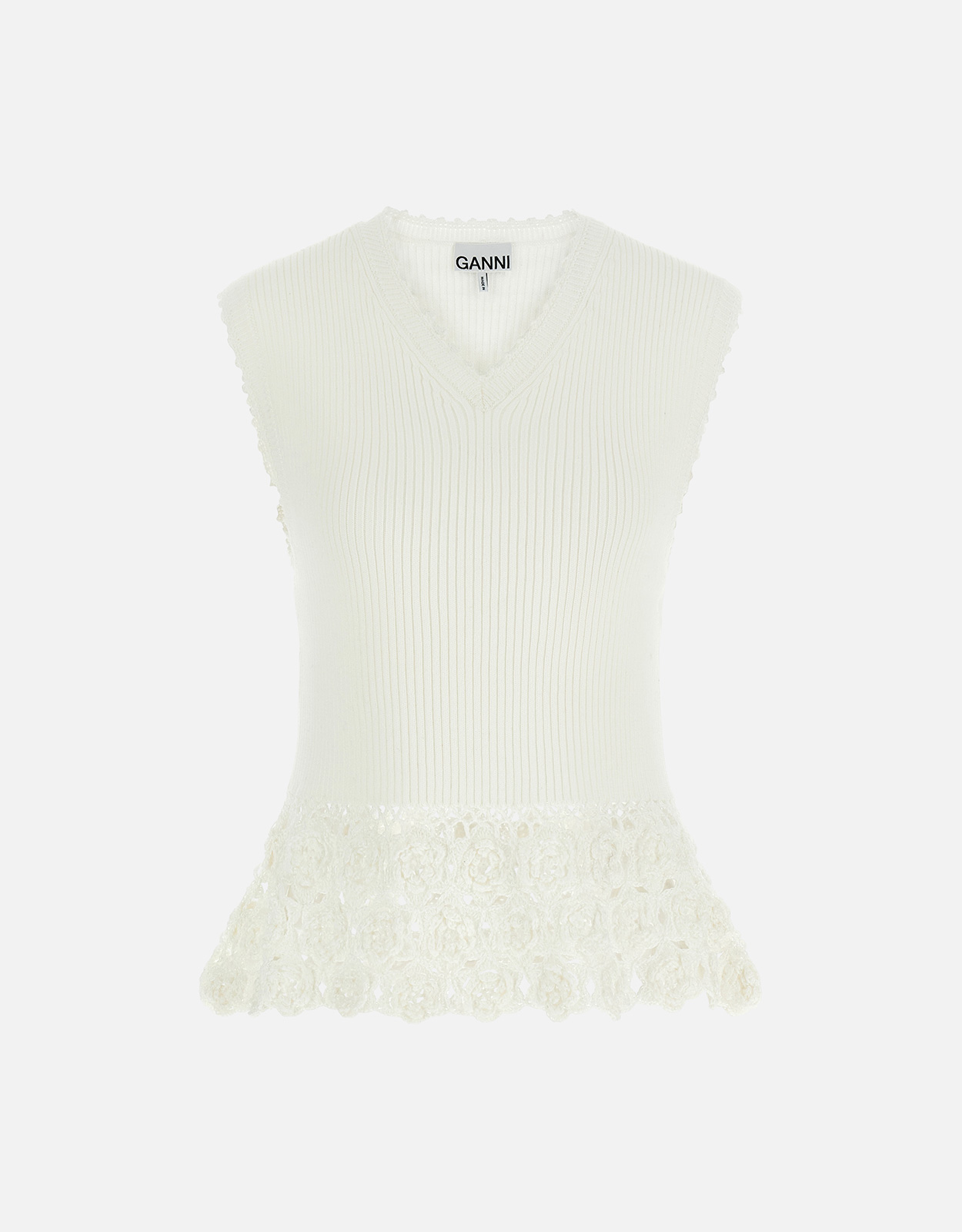 Ganni Cotton Crochet V-Neck Ribbed Vest Ganni Cotton Crochet V-Neck Ribbed Vest