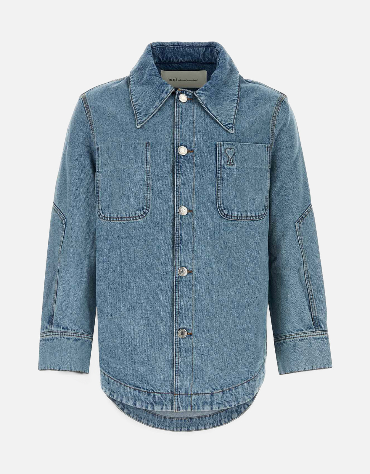 AMI Paris Men’s Ami De Coeur Blue Cotton Denim Overshirt AMI Paris Men’s Ami De Coeur Blue Cotton Denim Overshirt