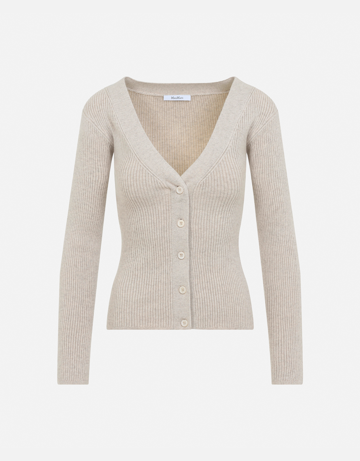 Max Mara Wool Cashmere Slim Fit Rib Knit V-Neck Jumper