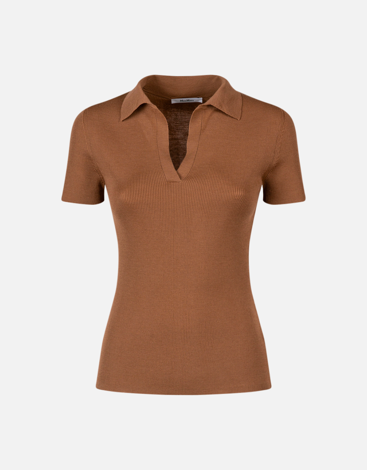 Max Mara Virgin Wool Slim Fit Rib-Knit Polo Shirt Max Mara Virgin Wool Slim Fit Rib-Knit Polo Shirt
