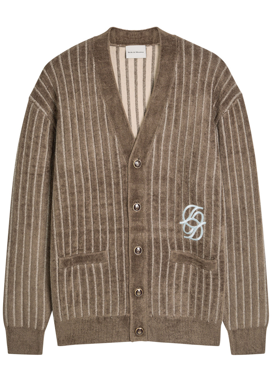 DRLE DE Monsieur Le Cardigan Monogramme Striped Terry Cardigan – Khaki DRLE DE Monsieur Le Cardigan Monogramme Striped Terry Cardigan – Khaki