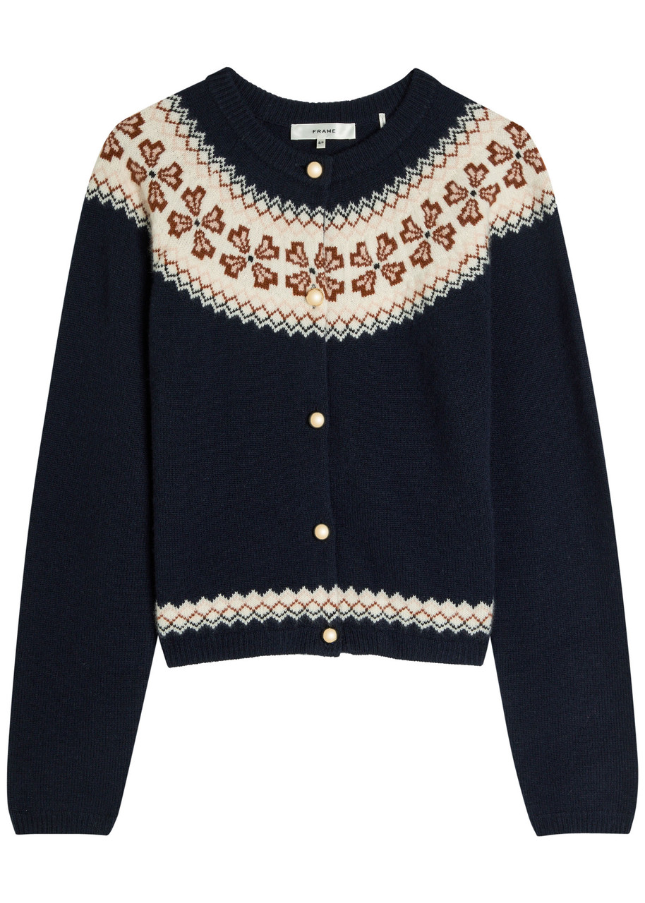 Frame Fair Isle Cashmere Cardigan – Navy Frame Fair Isle Cashmere Cardigan – Navy