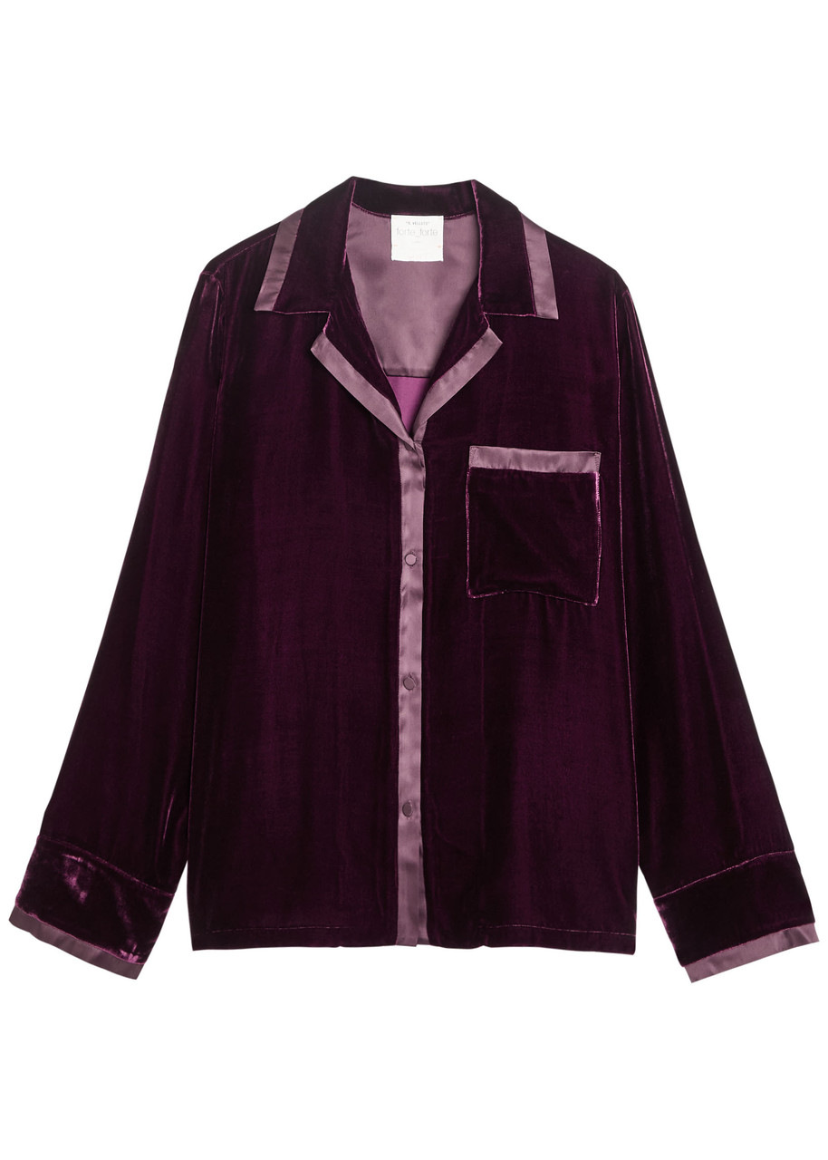 Forte_forte Satin-trim Velvet Shirt – Burgundy – Forte_forte Satin-trim Velvet Shirt – Burgundy –