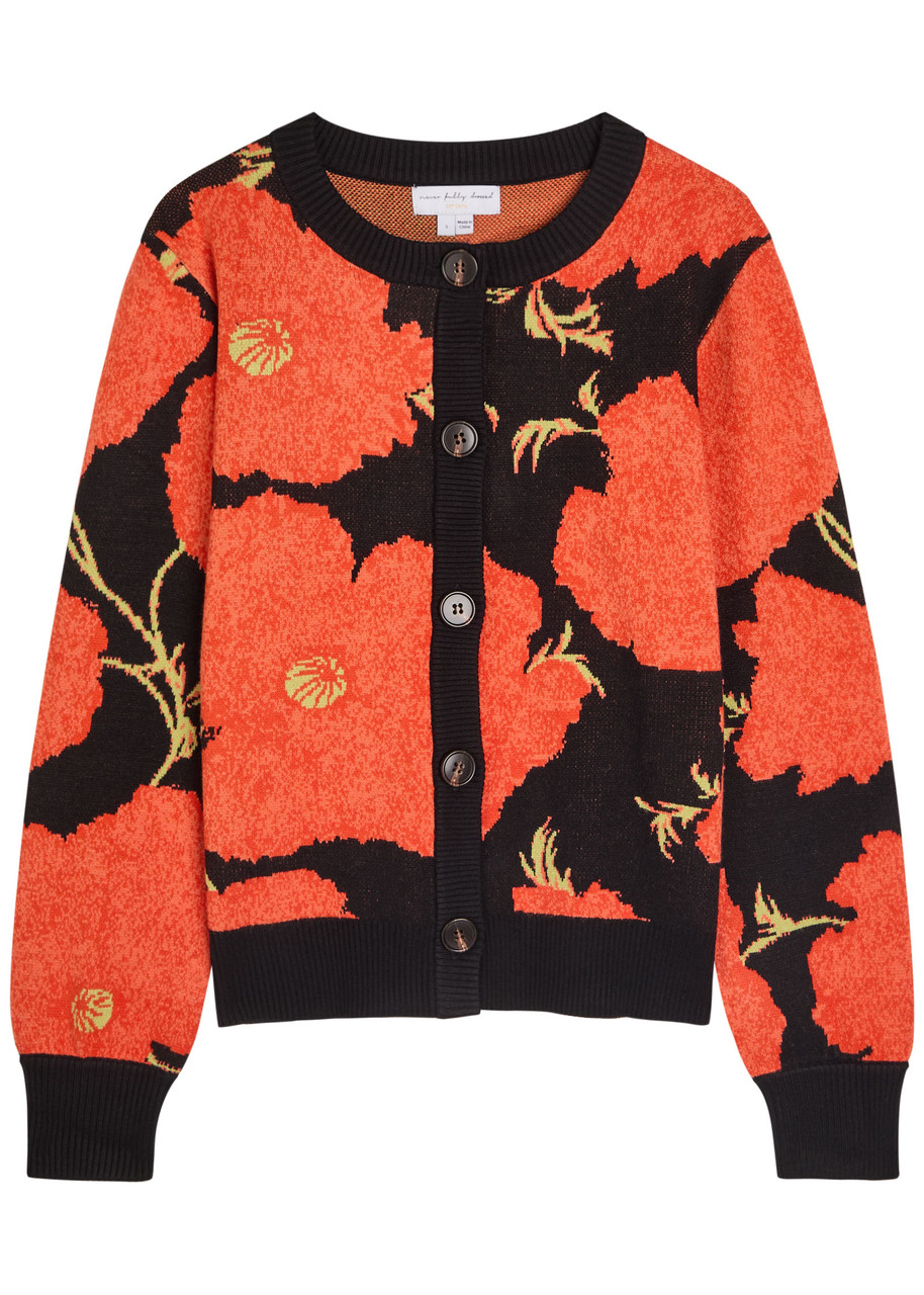 Never Fully Dressed Floral-intarsia Knit Cardigan – Black Red – M M