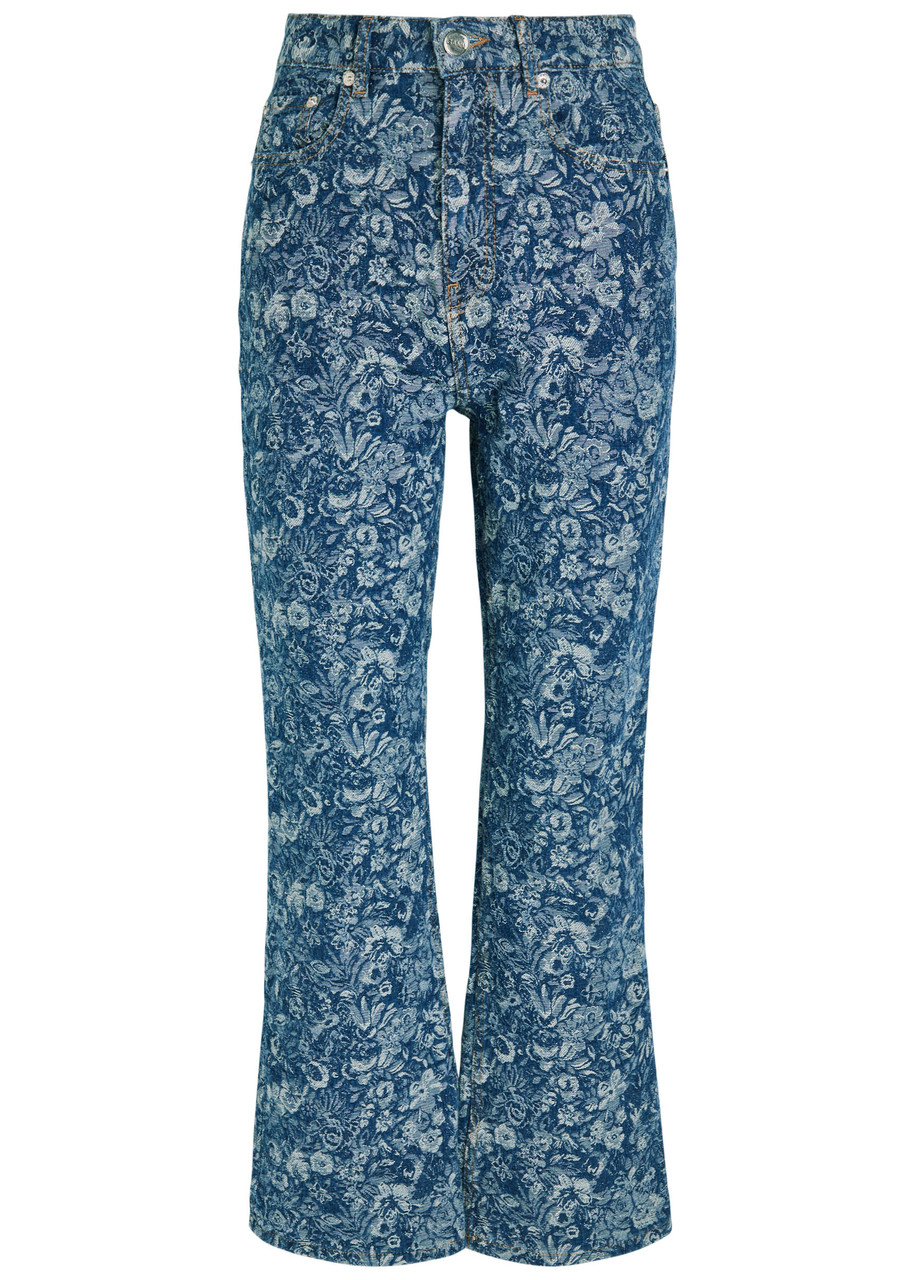 Ganni Betzy Floral-jacquard Bootcut Jeans – Denim – W M Ganni Betzy Floral-jacquard Bootcut Jeans – Denim – W M