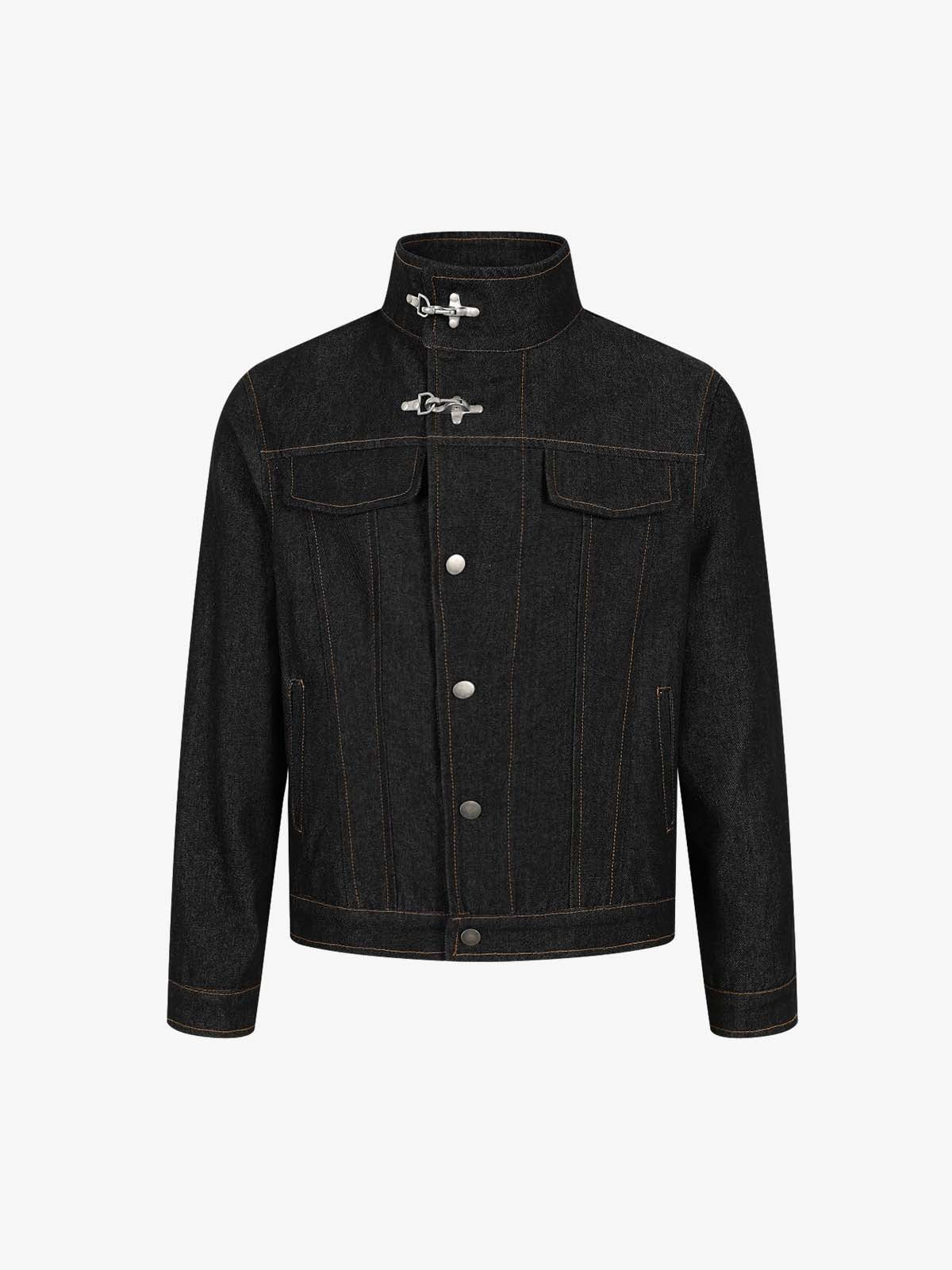 Stand Collar Clasp Detail Denim Jacket Stand Collar Clasp Detail Denim Jacket