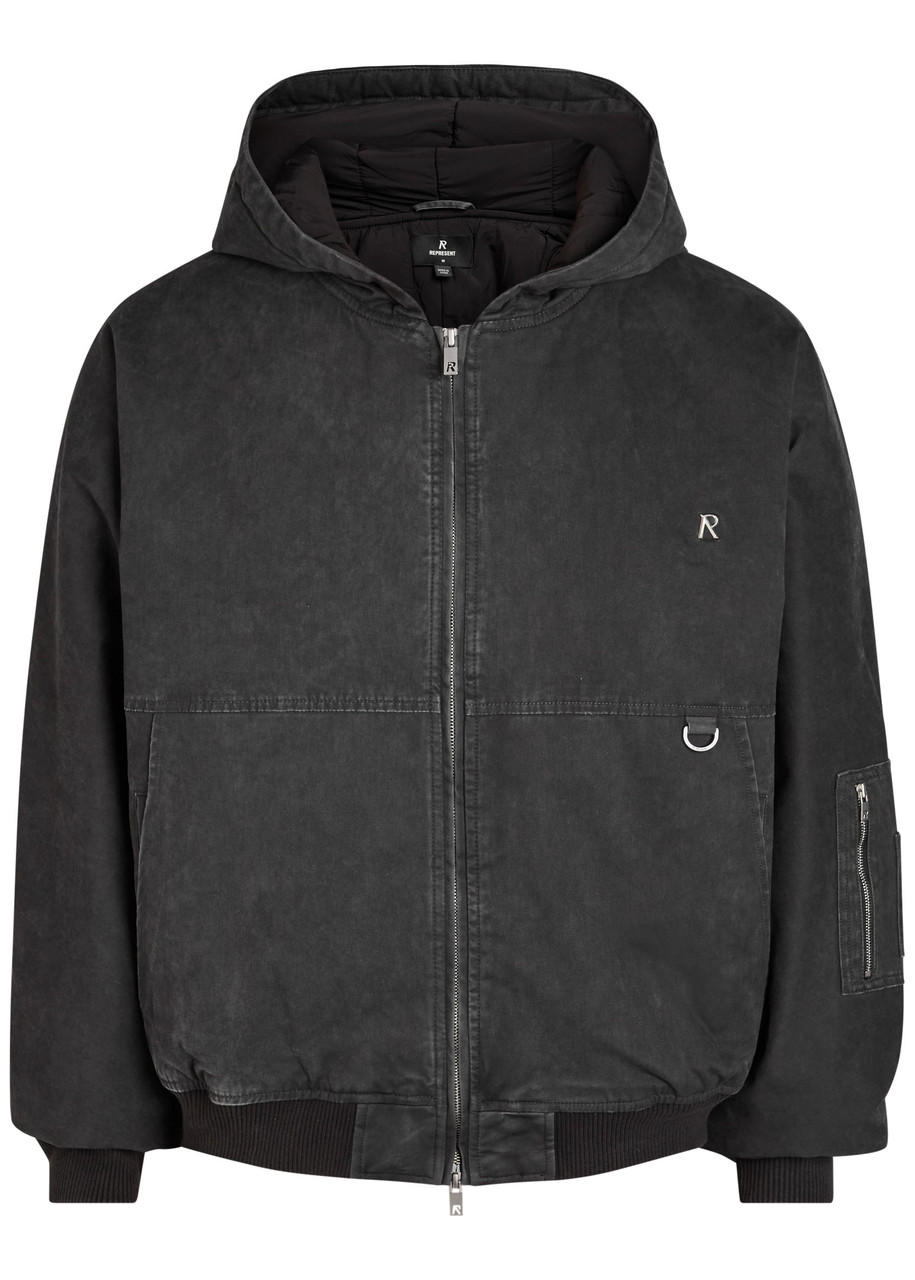 Represent Hooded Brushed Stretch-cotton Bomber Jacket – Black Represent Hooded Brushed Stretch-cotton Bomber Jacket – Black