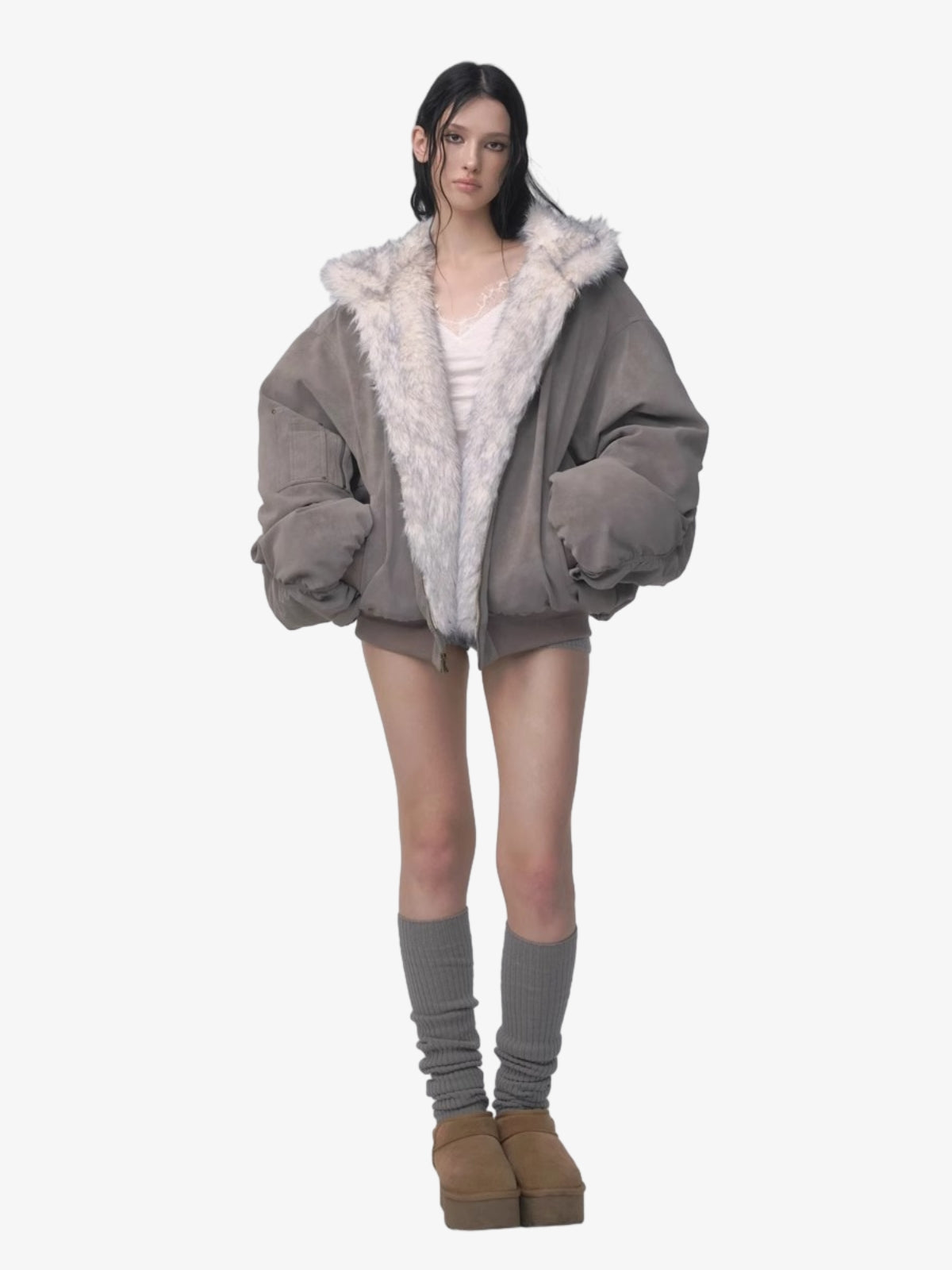 Oversized Reversible Fur Hooded Jacket Oversized Reversible Fur Hooded Jacket