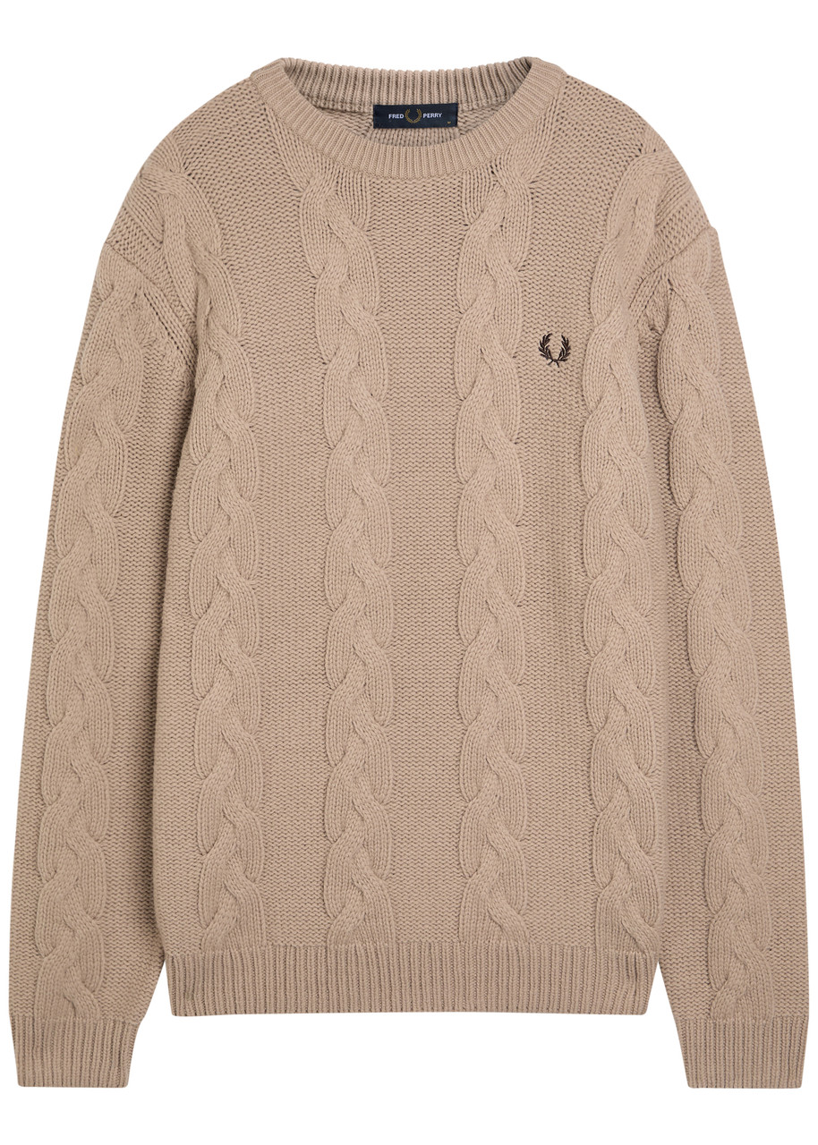 Fred Perry Logo Cable-knit Wool-blend Jumper – Cream Fred Perry Logo Cable-knit Wool-blend Jumper – Cream