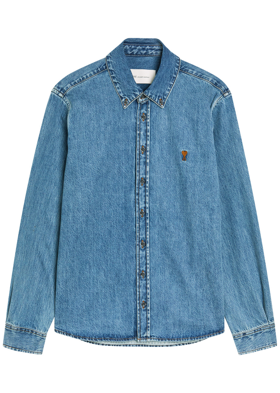 Ami Paris Logo-embroidered Denim Shirt – Blue Ami Paris Logo-embroidered Denim Shirt – Blue
