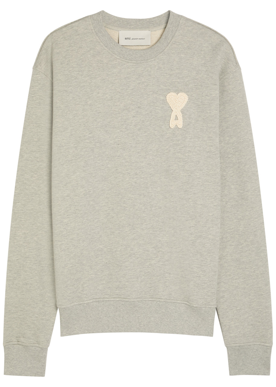 Ami Paris Logo-appliqud Cotton Sweatshirt – Grey Ami Paris Logo-appliqud Cotton Sweatshirt – Grey