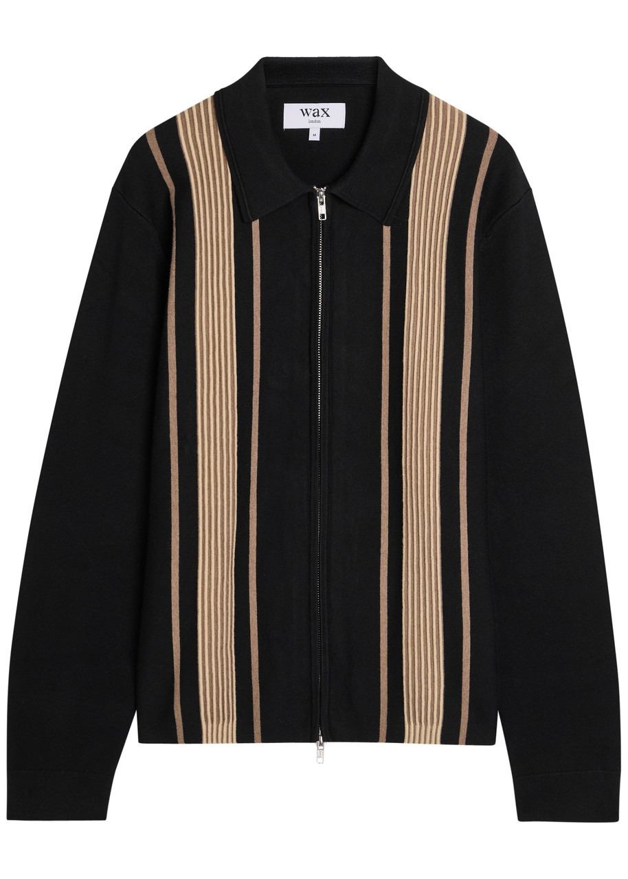 Wax London Lennox Striped Cotton and Cashmere-blend Jumper – Black