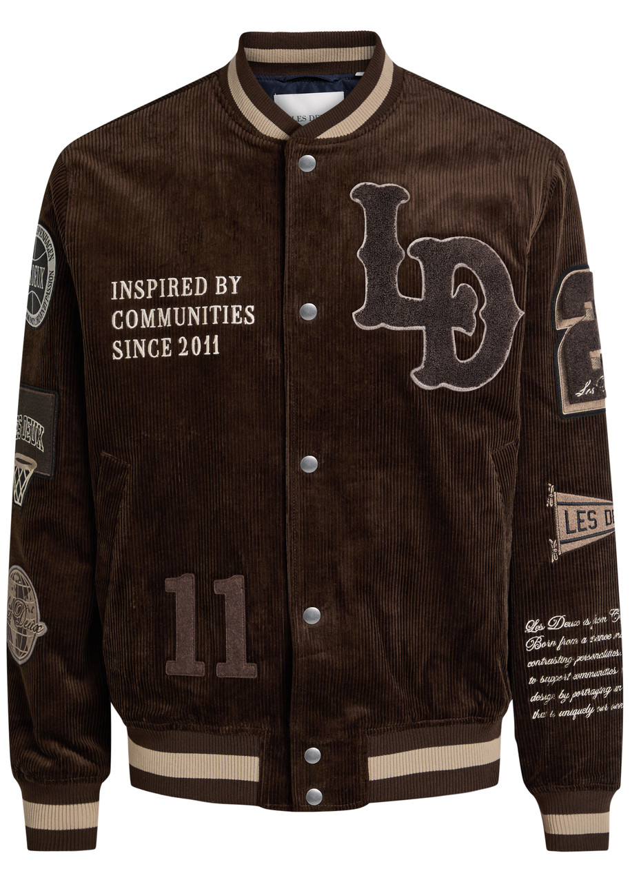 Les Deux Quilted Appliqud Corduroy Varsity Jacket – Bronze Les Deux Quilted Appliqud Corduroy Varsity Jacket – Bronze