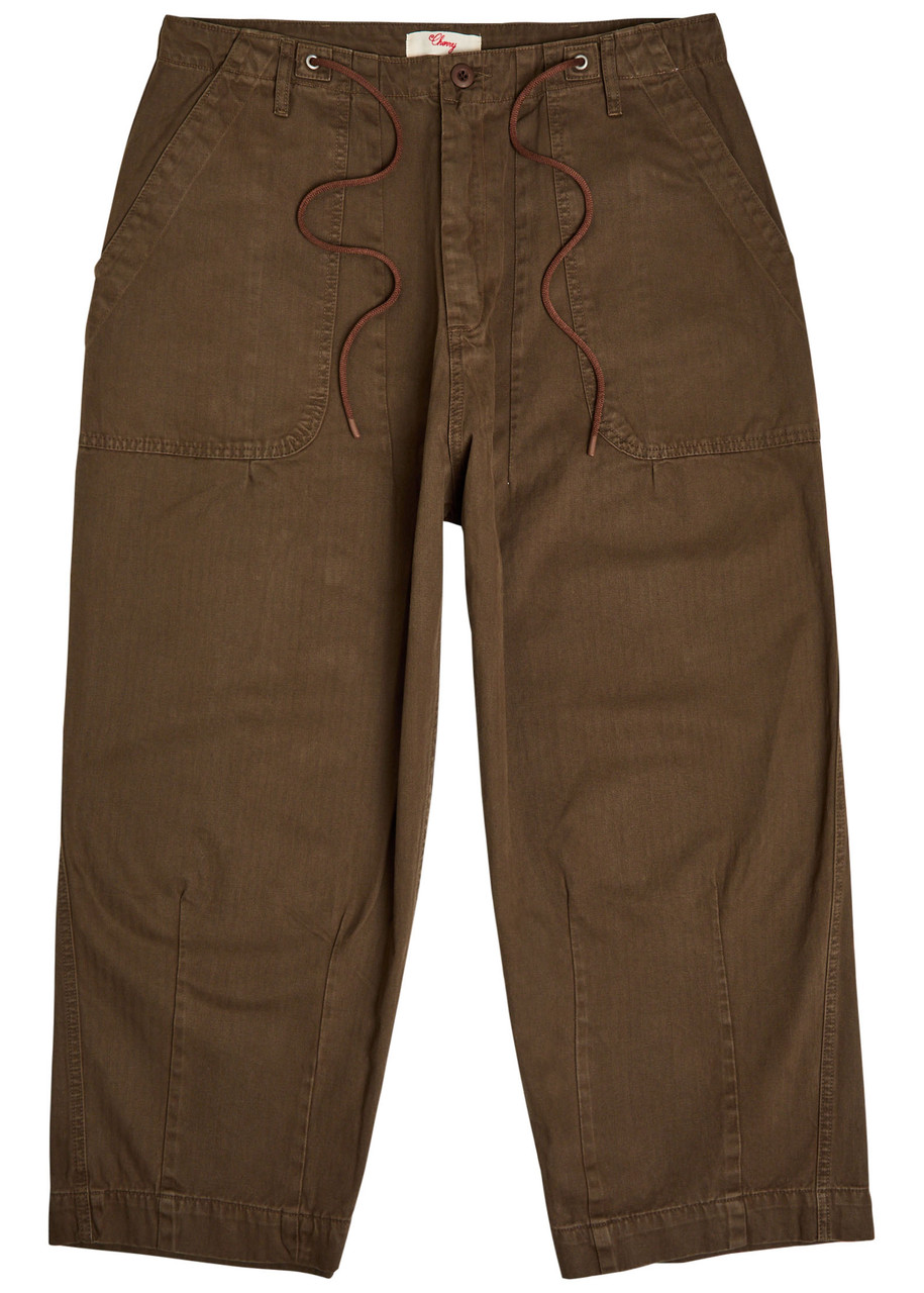 Cherry Los Angeles Herringbone Cotton Parachute Trousers – Brown – W