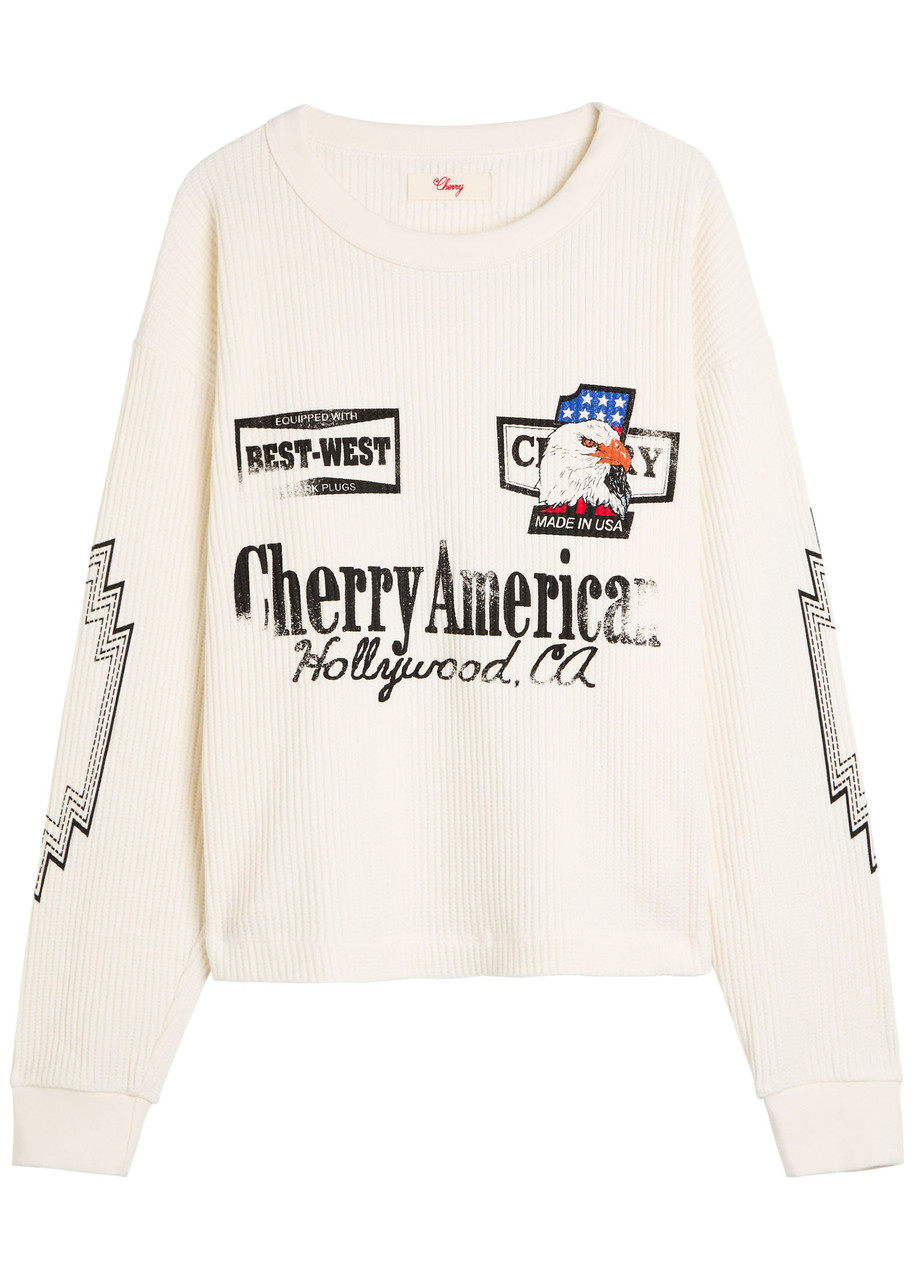 Cherry Los Angeles Best West Thermal Printed Waffle shirt – White Cherry Los Angeles Best West Thermal Printed Waffle shirt – White