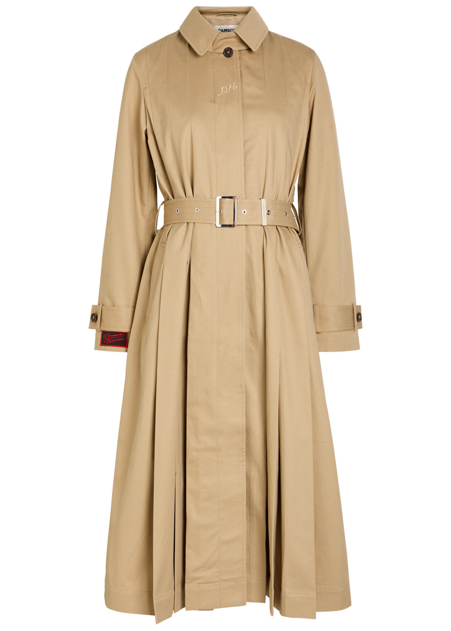 Damson Madder Sofia Pleated Belted Cotton Trench Coat – Light Brown – M Damson Madder Sofia Pleated Belted Cotton Trench Coat – Light Brown – M