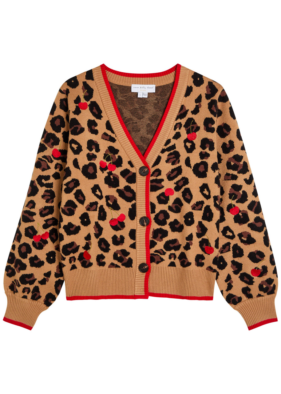 Never Fully Dressed Cherry Leopard Embroidered Knit Cardigan – S – S Never Fully Dressed Cherry Leopard Embroidered Knit Cardigan – S – S