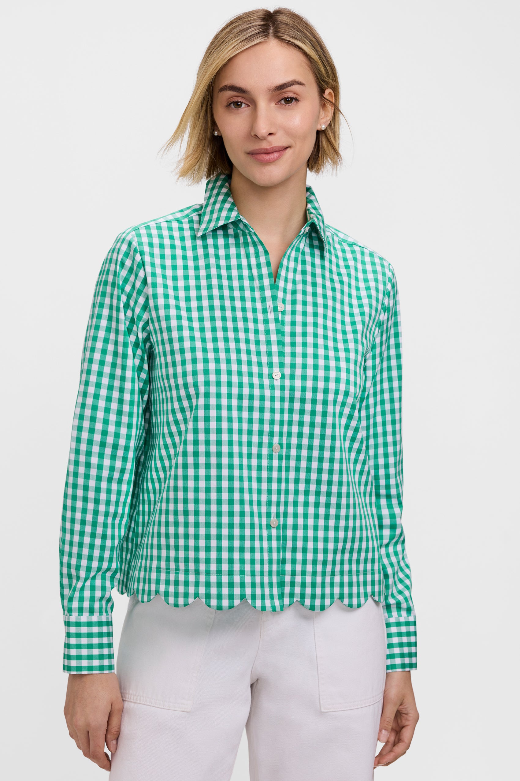Scarlett Petite Gingham Stretch Matte Sateen Long Sleeve Shirt Scarlett Petite Gingham Stretch Matte Sateen Long Sleeve Shirt