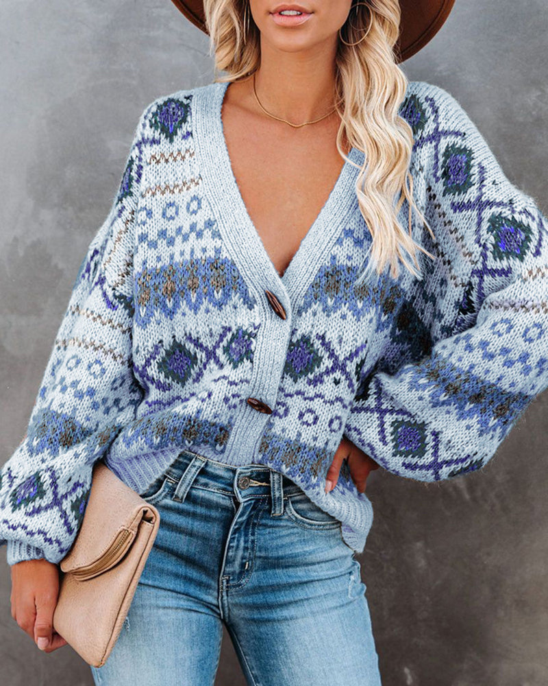 Loose Casual V-neck Cardigan Sweater Jacket – Blue L- Loose Casual V-neck Cardigan Sweater Jacket – Blue L-