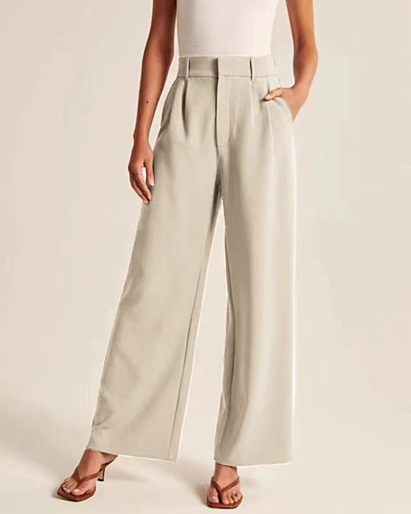 Wide Leg Pants High Waisted Business Casual Trousers Loose Suit Pants – Beige S