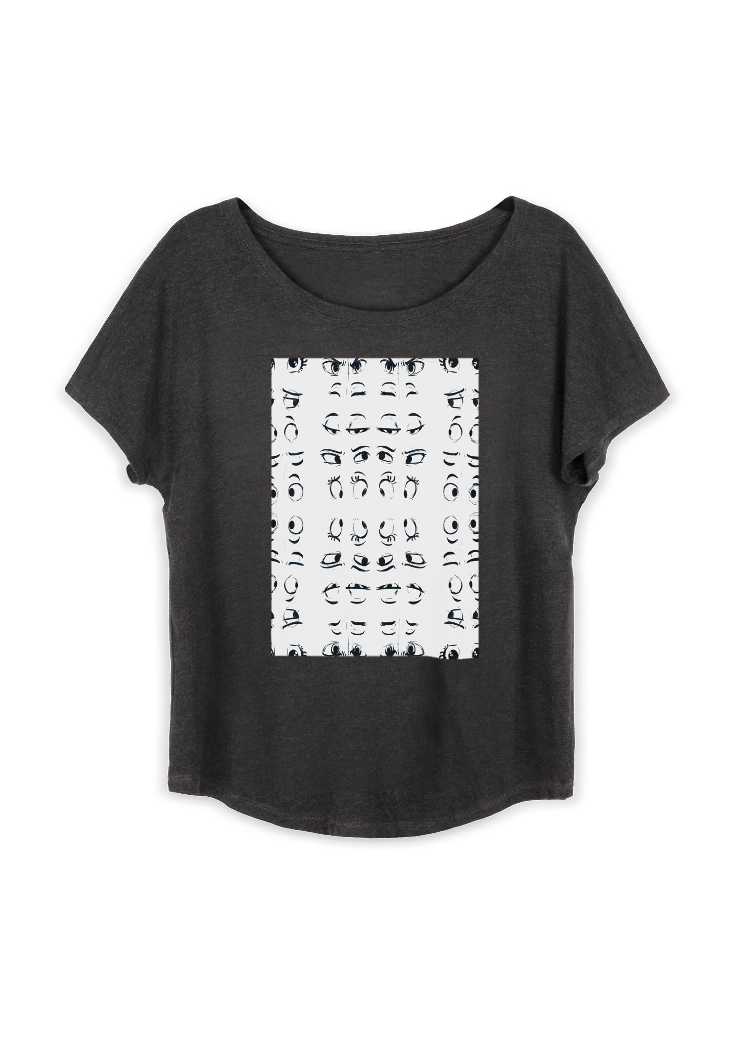 Boatneck Boyfriend Tee – Cartoon Print shirt by VIDA Original Artist Boatneck Boyfriend Tee – Cartoon Print shirt by VIDA Original Artist