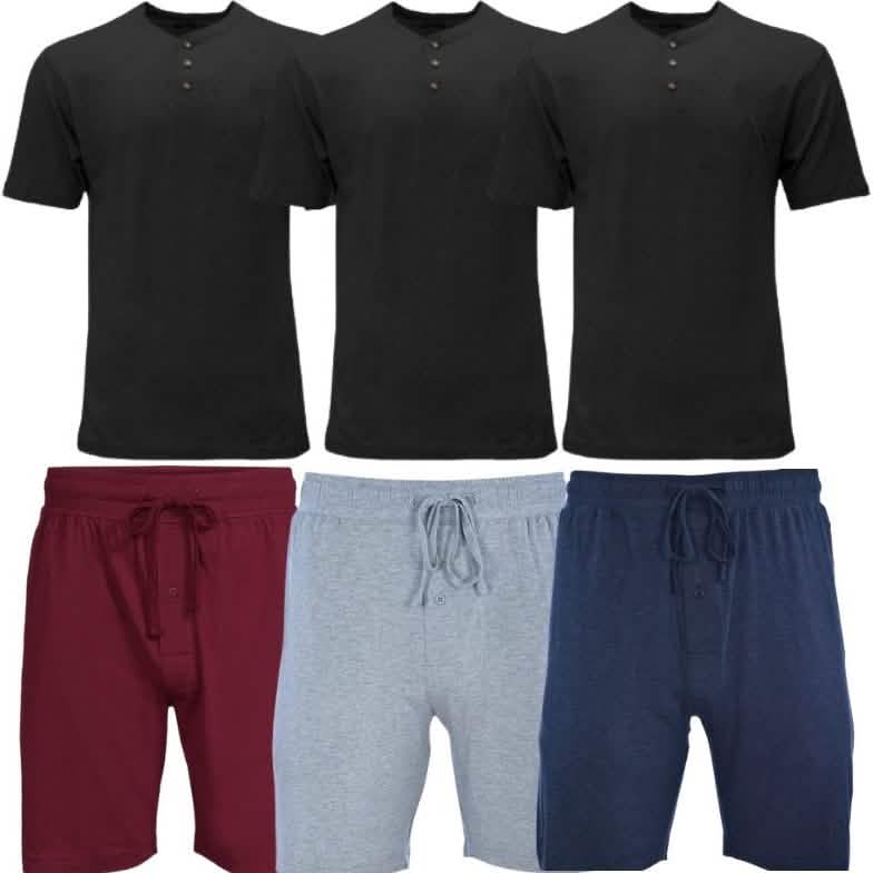 -Piece Set: Men’s Lounge Shorts and Henley Shirt Set -Piece Set: Men’s Lounge Shorts and Henley Shirt Set
