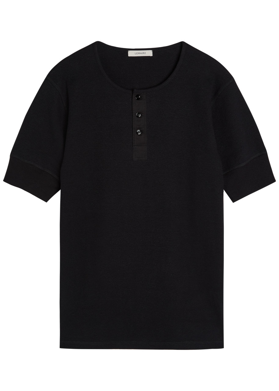 Lemaire Ribbed Cotton-blend Henley shirt – Black Lemaire Ribbed Cotton-blend Henley shirt – Black