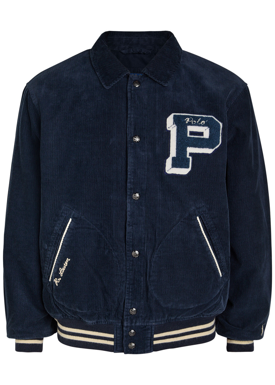Polo Ralph Lauren Designer-appliqud Corduroy Bomber Jacket – Navy Polo Ralph Lauren Designer-appliqud Corduroy Bomber Jacket – Navy