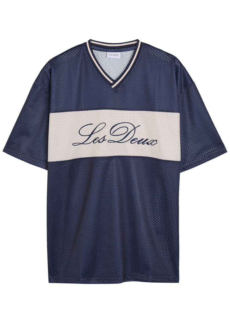 Les Deux Bronson Logo-embroidered Perforated Mesh shirt – Navy Les Deux Bronson Logo-embroidered Perforated Mesh shirt – Navy