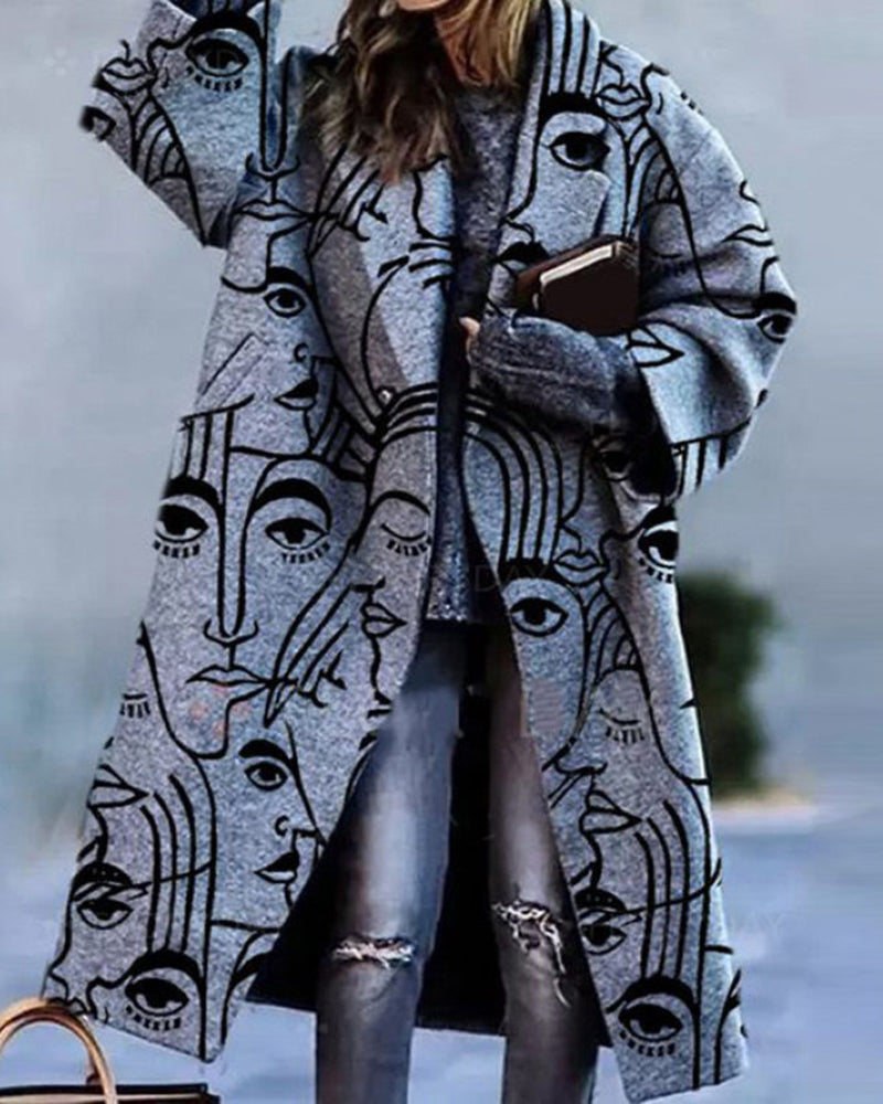 Zeagoo Casual Long Sleeve Lapel Printed Notched Collar Warm Midi Jacket Overcoat – Dark Grey Zeagoo Casual Long Sleeve Lapel Printed Notched Collar Warm Midi Jacket Overcoat – Dark Grey
