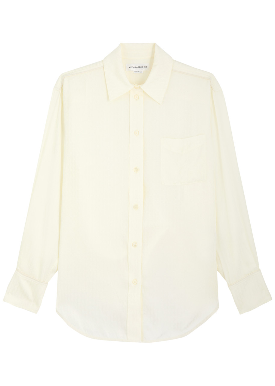 Victoria Beckham Logo-jacquard Woven Shirt – Ivory – S Victoria Beckham Logo-jacquard Woven Shirt – Ivory – S
