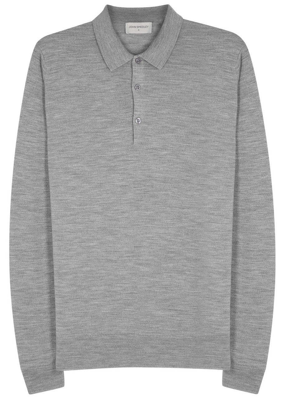 John Smedley Belper Wool Polo Shirt – Silver John Smedley Belper Wool Polo Shirt – Silver