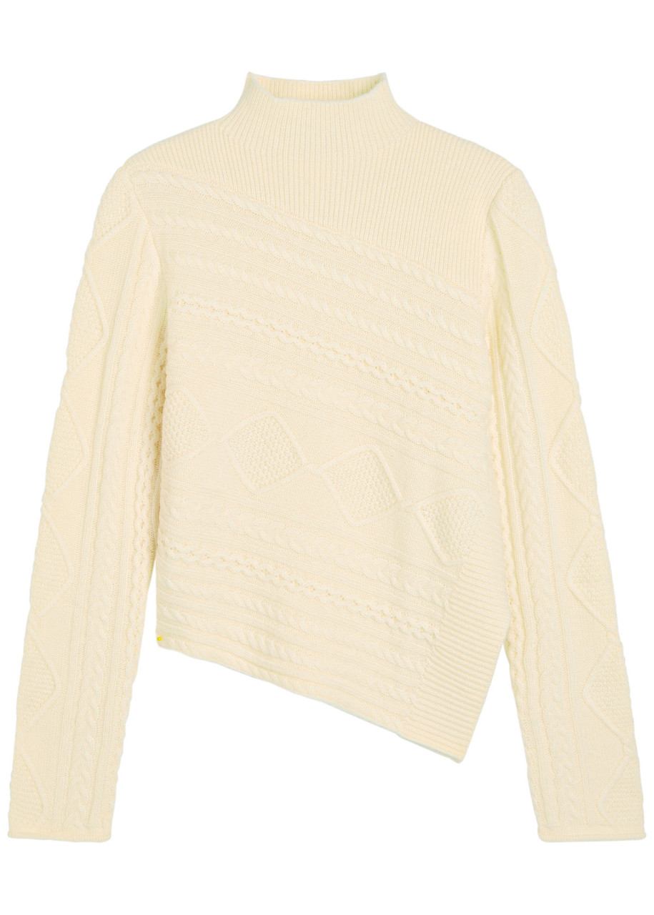 Staud Sidney Cable-knit Wool-blend Jumper – Ivory – M M Staud Sidney Cable-knit Wool-blend Jumper – Ivory – M M
