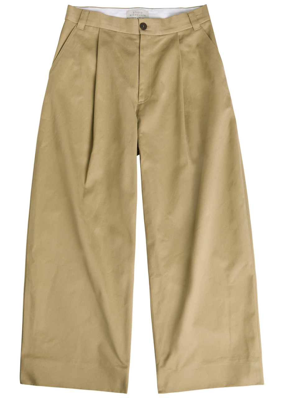Studio Nicholson Peached Pleated Wide-leg Cotton-twill Trousers – Tan