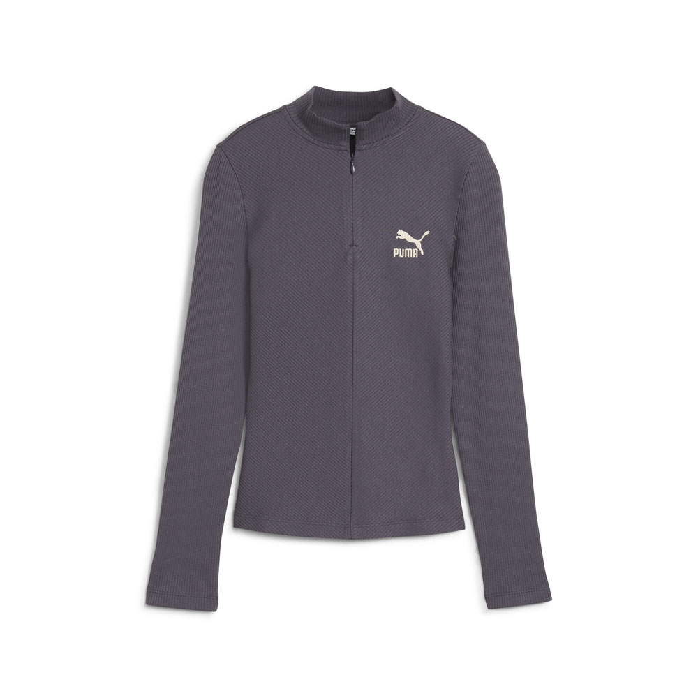 PUMA Classics Ribbed Mock Neck Long Sleeve Half Zip Pullover Top PUMA Classics Ribbed Mock Neck Long Sleeve Half Zip Pullover Top