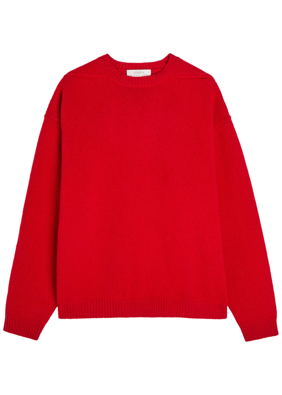 Studio Nicholson Hemyl Ribbed Wool Jumper – Red – S – S Studio Nicholson Hemyl Ribbed Wool Jumper – Red – S – S