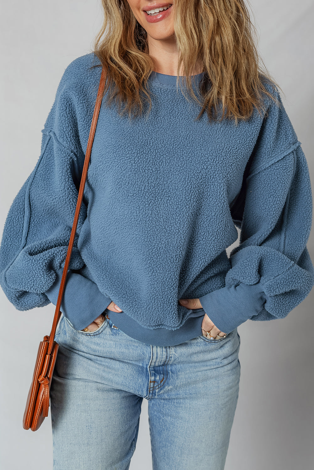 Kinsley Fleece Exposed Seam Casual Sweatshirt Kinsley Fleece Exposed Seam Casual Sweatshirt