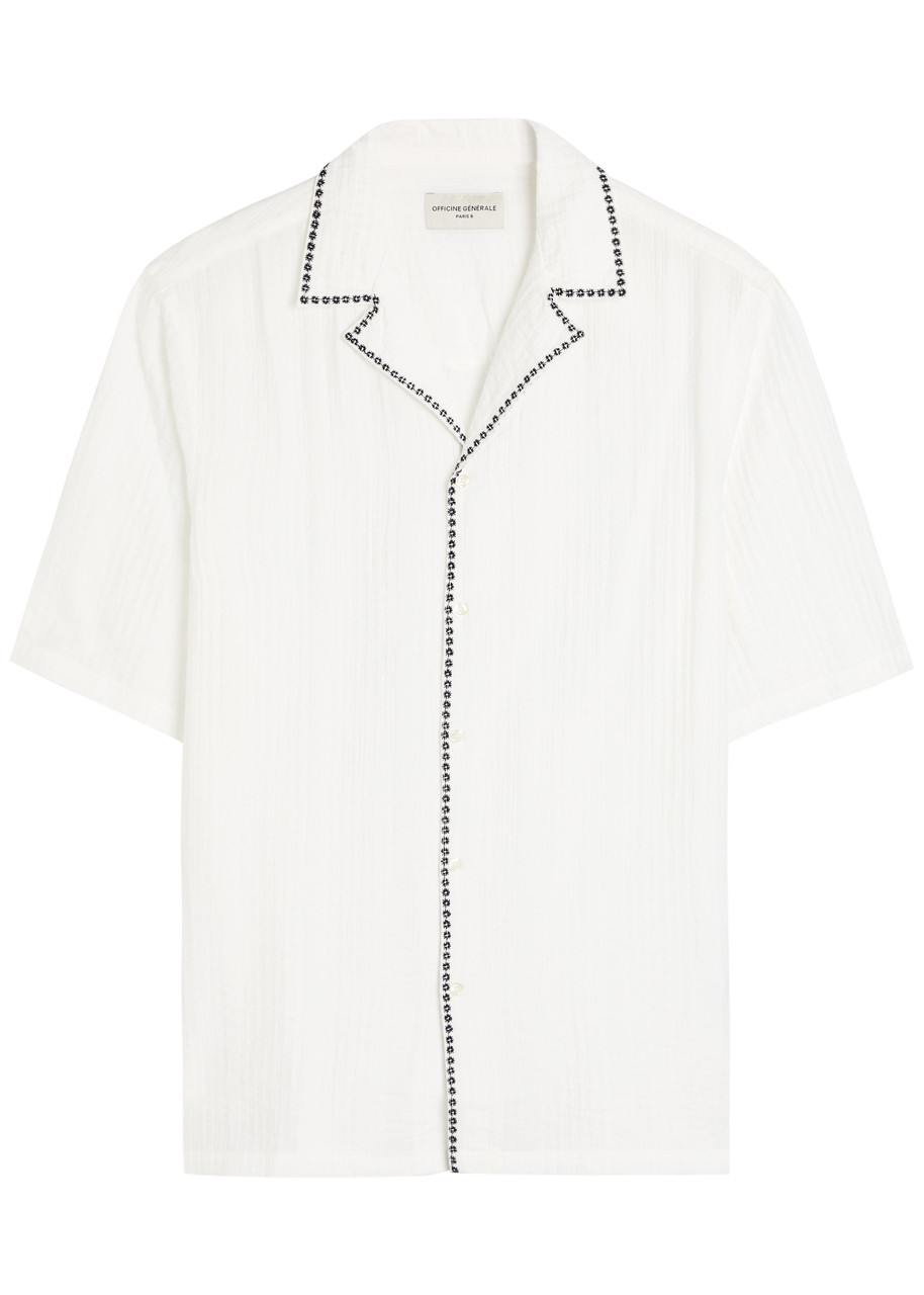 Officine Gnrale Eren Seersucker Embroidered Trims Shirt – White Officine Gnrale Eren Seersucker Embroidered Trims Shirt – White